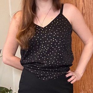 Nine West XSmall Black Strap Tank with Gold Polka Dots